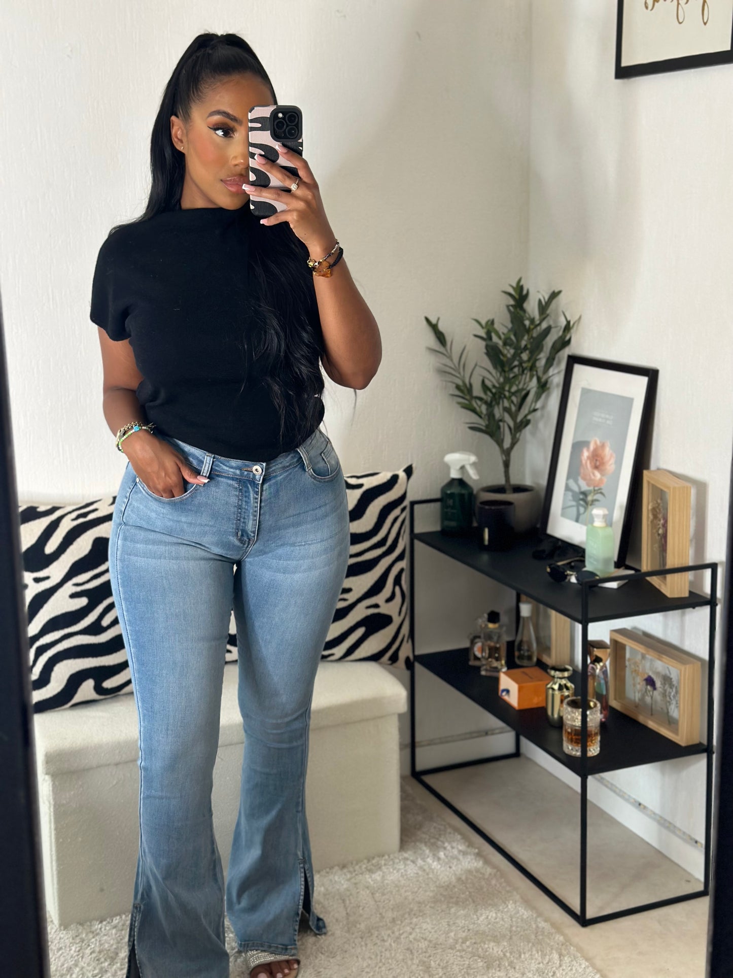Jean silhouette bleu a fente