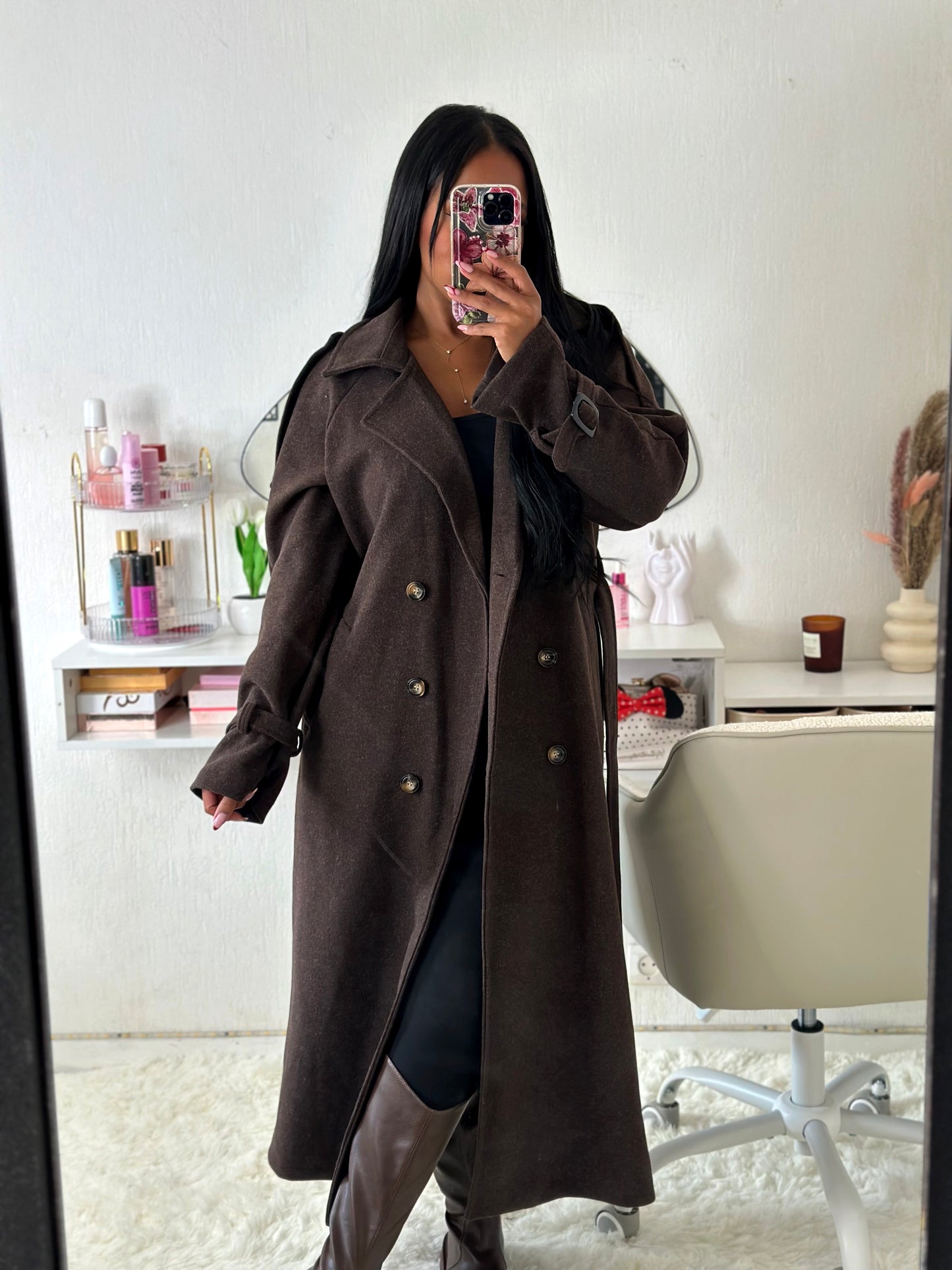 Trench en laine chocolat