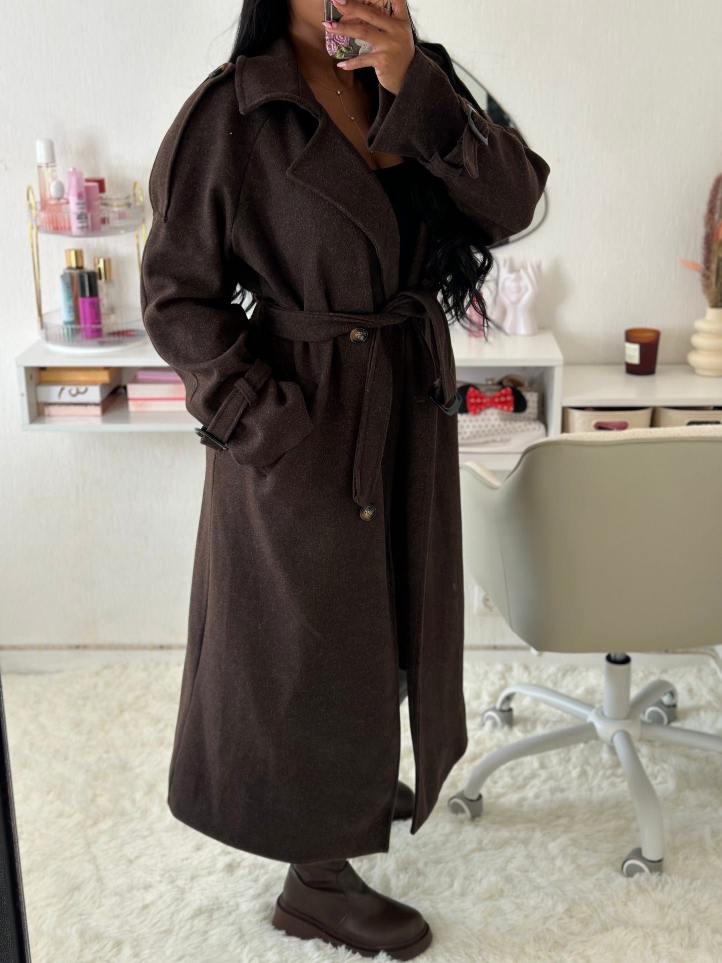 Trench en laine chocolat