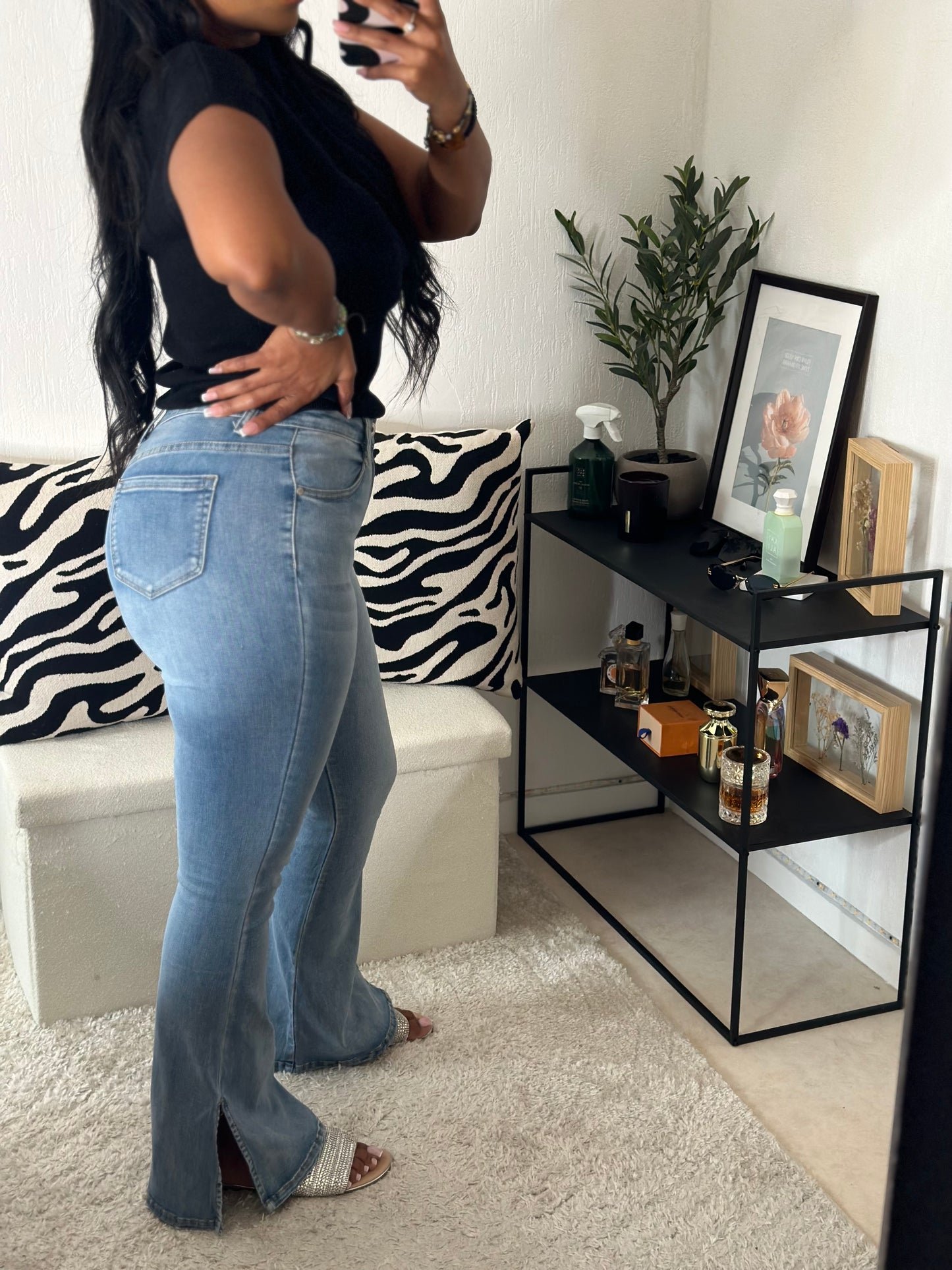 Jean silhouette bleu a fente