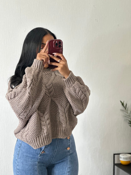 Pull Tressé Taupe