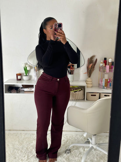 Jean extensible bordeaux prune