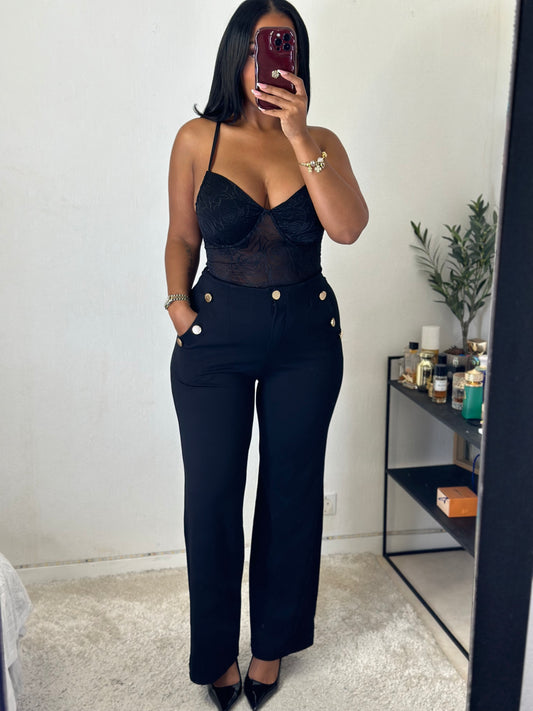 Pantalon AMAR extensible noir a bouton doré