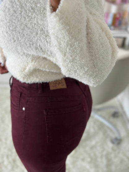 Jean extensible bordeaux prune