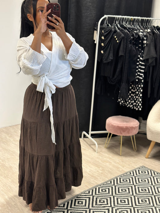Jupe gaz de coton marron