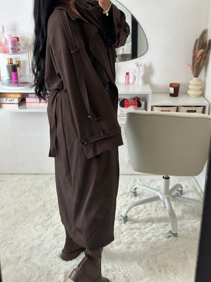 Trench oversize marron a details