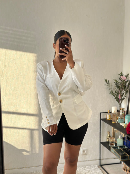Veste tailleur cintré noeud arrière blanche