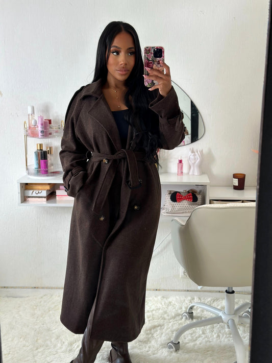 Trench en laine chocolat