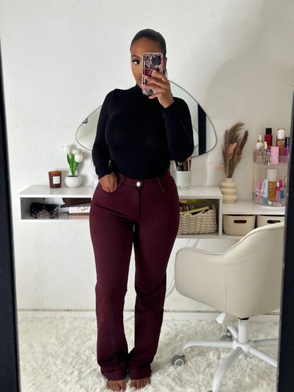 Jean extensible bordeaux prune