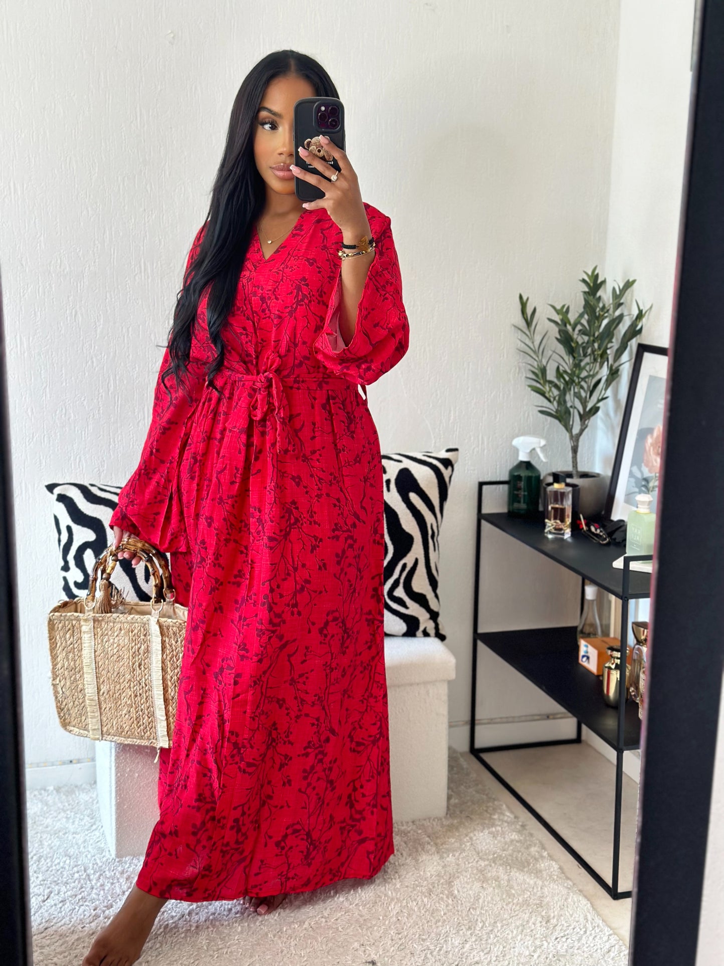 Robe VALERIE rouge matière effet Lin