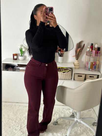 Jean extensible bordeaux prune