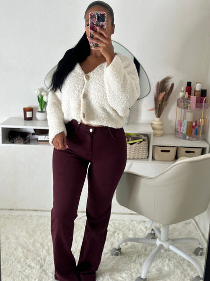 Jean extensible bordeaux prune