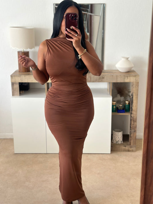 Robe drapé Dubaï marron