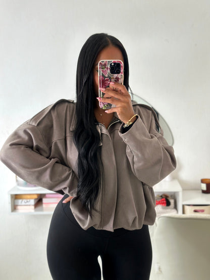 Veste suedine bouffante grise