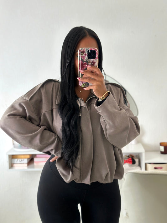 Veste suedine bouffante grise