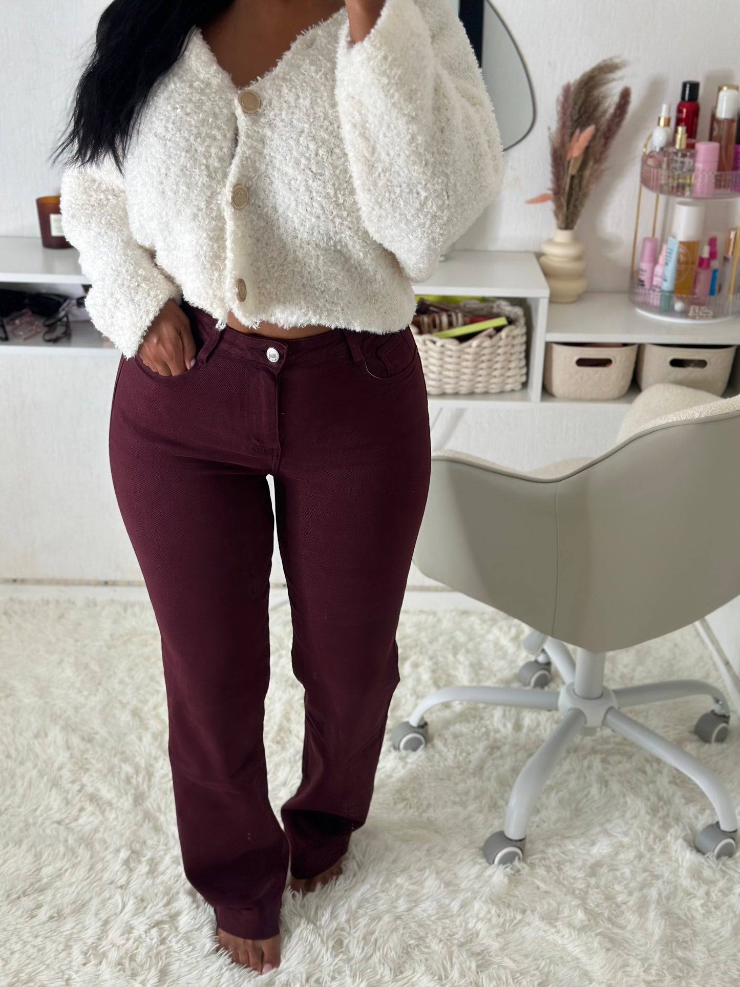 Jean extensible bordeaux prune