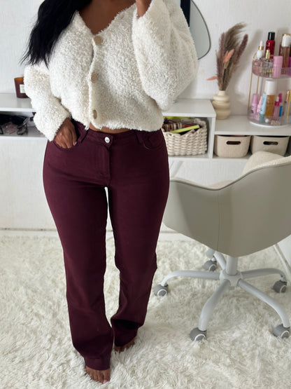 Jean extensible bordeaux prune