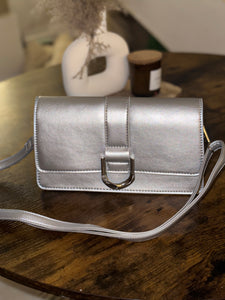Sac CARÈNE argenté , 2 anses sac epaules ou bandoulière
