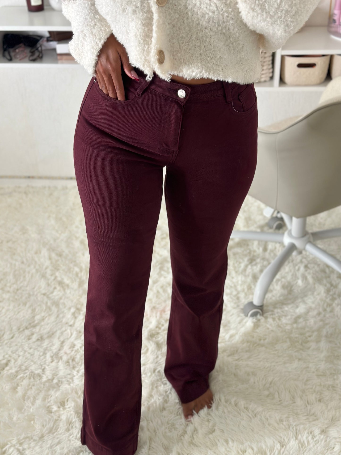 Jean extensible bordeaux prune